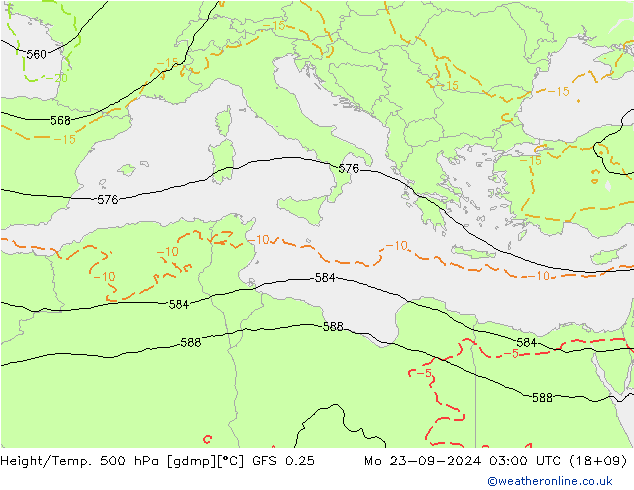 Z500/Rain (+SLP)/Z850 GFS 0.25 lun 23.09.2024 03 UTC