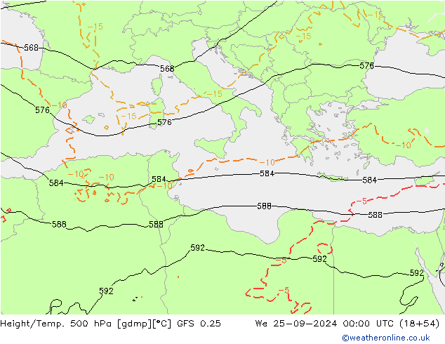 Z500/Rain (+SLP)/Z850 GFS 0.25 We 25.09.2024 00 UTC