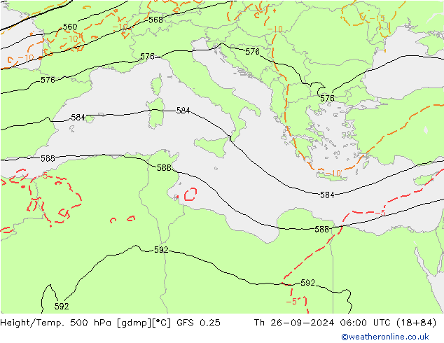 Z500/Rain (+SLP)/Z850 GFS 0.25 jue 26.09.2024 06 UTC