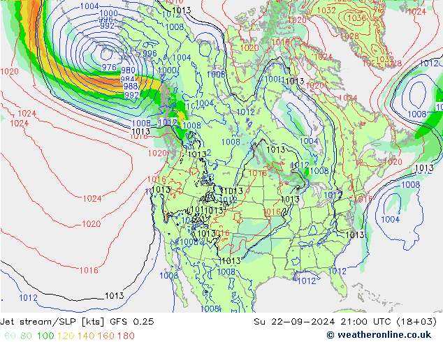 Polarjet/Bodendruck GFS 0.25 So 22.09.2024 21 UTC