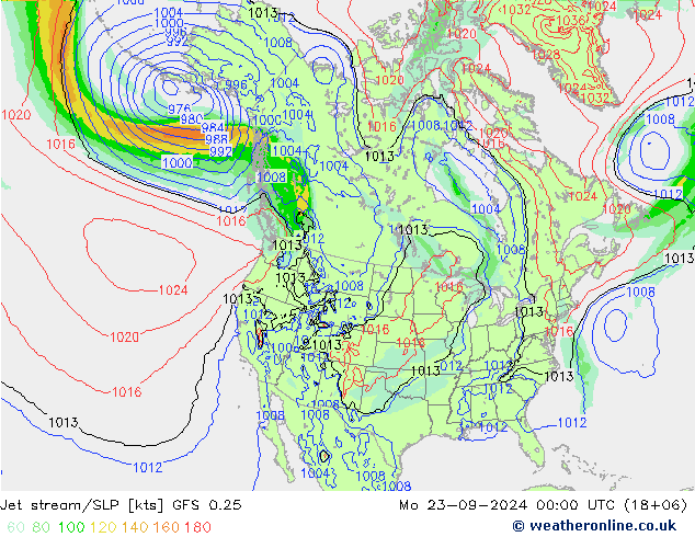 高速氣流/地面气压 GFS 0.25 星期一 23.09.2024 00 UTC