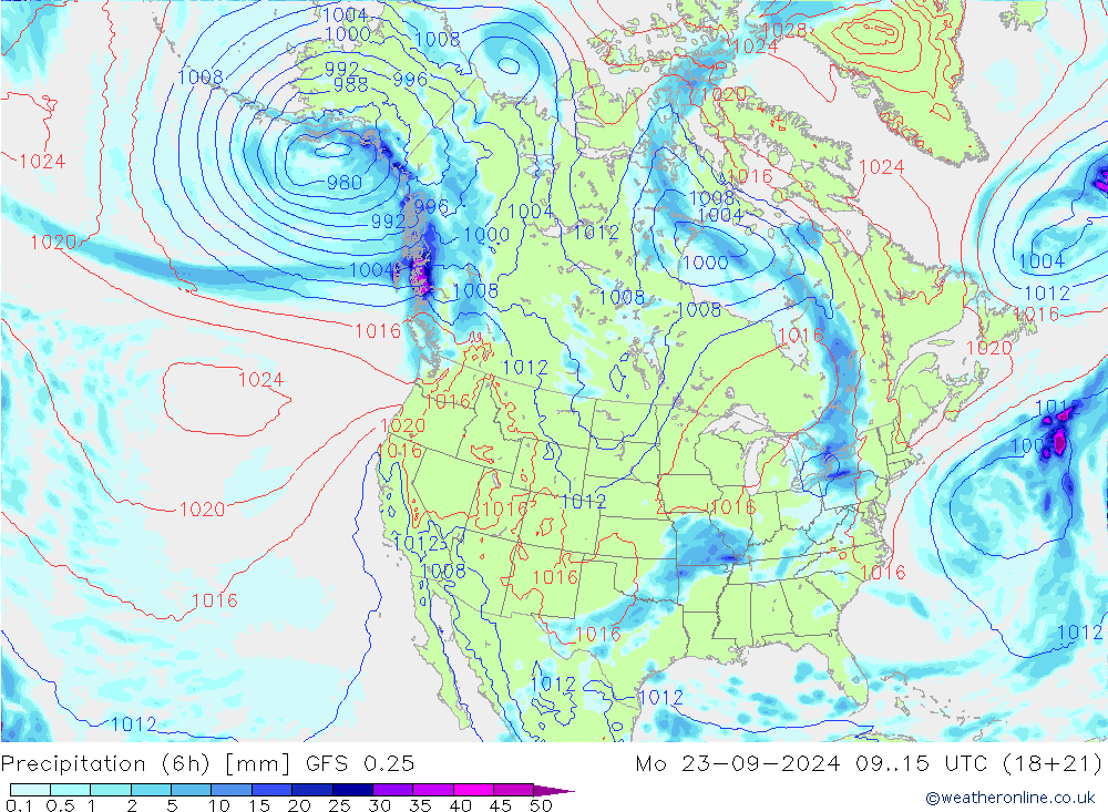 Z500/Rain (+SLP)/Z850 GFS 0.25 Mo 23.09.2024 15 UTC