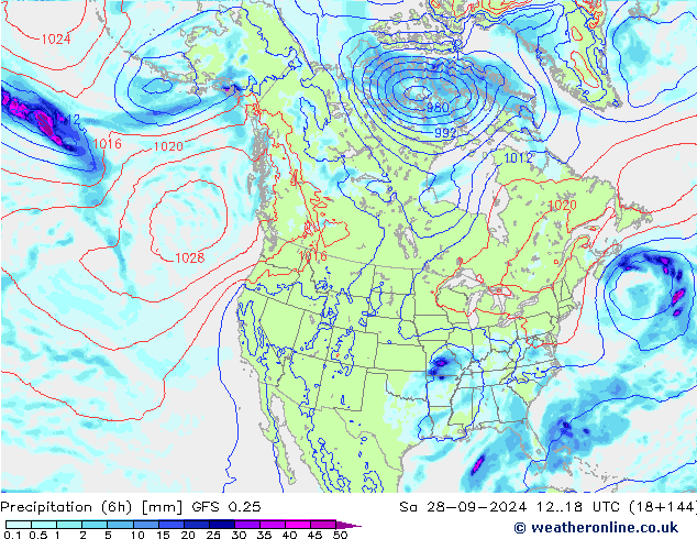 Z500/Yağmur (+YB)/Z850 GFS 0.25 Cts 28.09.2024 18 UTC