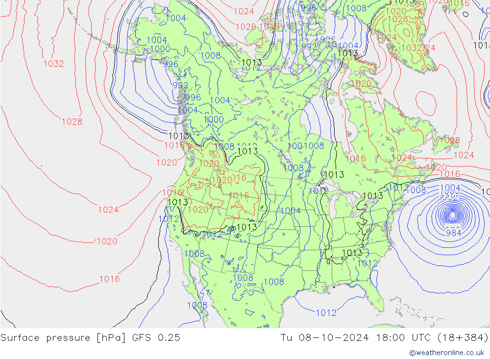 Surface pressure GFS 0.25 Tu 08.10.2024 18 UTC