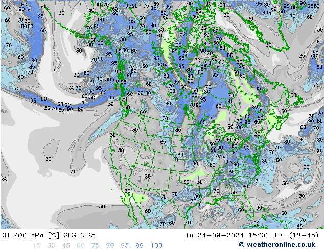 Humidité rel. 700 hPa GFS 0.25 mar 24.09.2024 15 UTC