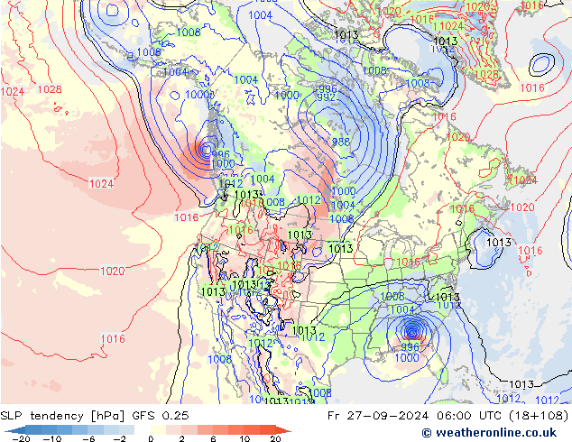 Tendencia de presión GFS 0.25 vie 27.09.2024 06 UTC