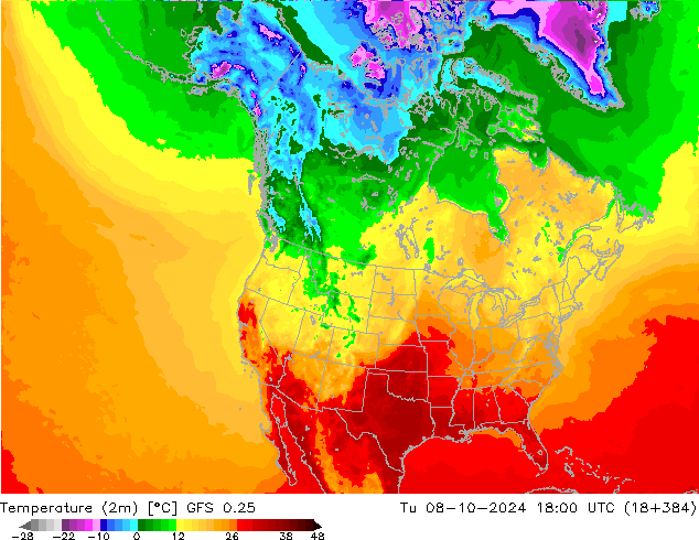 Temperatura (2m) GFS 0.25 mar 08.10.2024 18 UTC