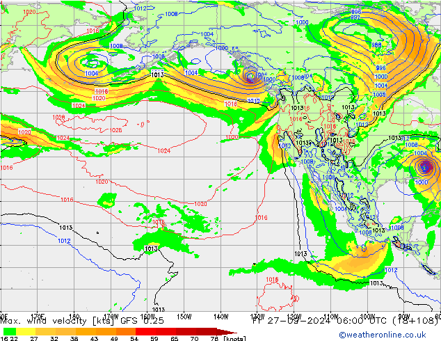 Max. wind velocity GFS 0.25 Sex 27.09.2024 06 UTC