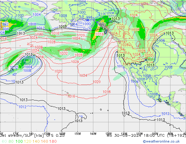 Jet stream/SLP GFS 0.25 Mo 30.09.2024 18 UTC