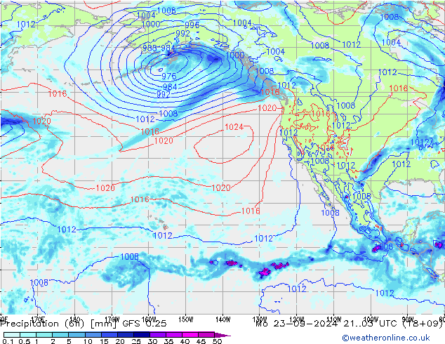 Z500/Rain (+SLP)/Z850 GFS 0.25 lun 23.09.2024 03 UTC