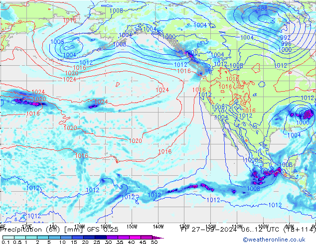 Z500/Rain (+SLP)/Z850 GFS 0.25 ven 27.09.2024 12 UTC