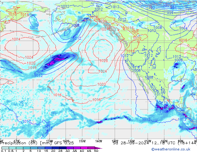 Z500/Rain (+SLP)/Z850 GFS 0.25 Sa 28.09.2024 18 UTC