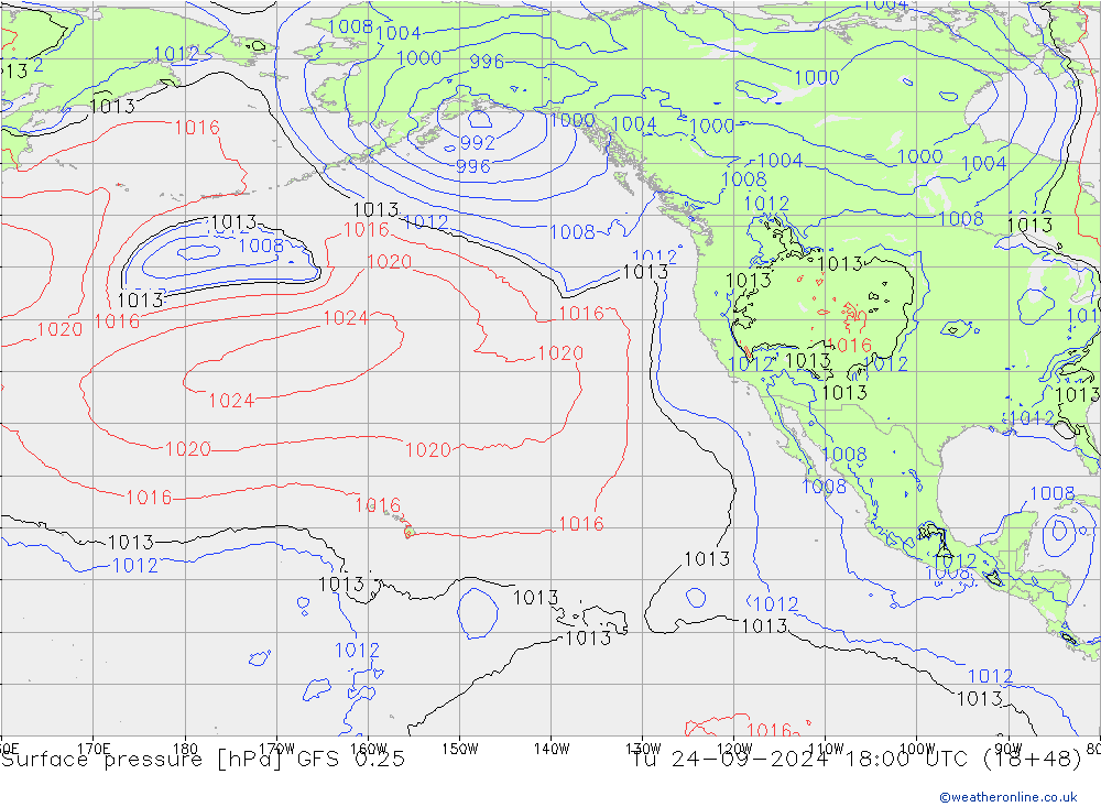 Surface pressure GFS 0.25 Tu 24.09.2024 18 UTC