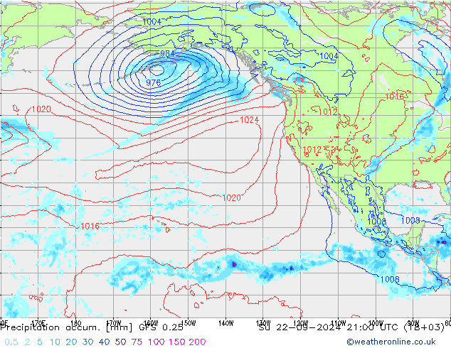 Precipitation accum. GFS 0.25 Dom 22.09.2024 21 UTC