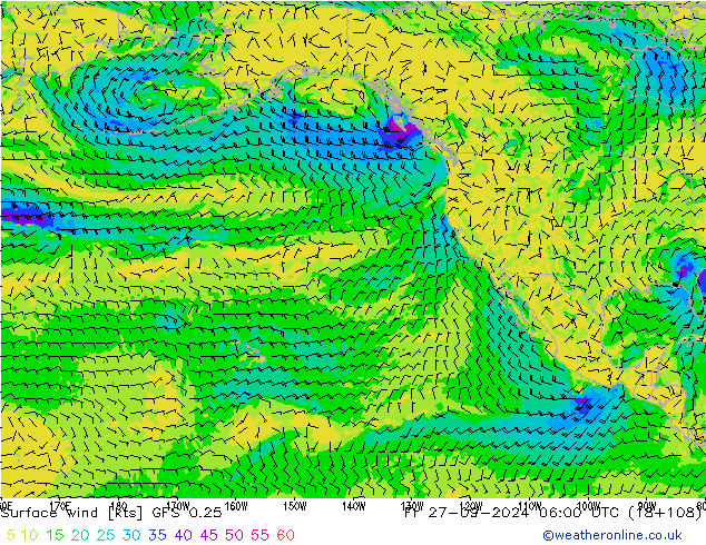 ветер 10 m GFS 0.25 пт 27.09.2024 06 UTC