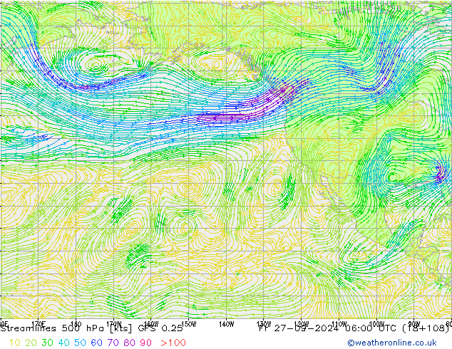 Linha de corrente 500 hPa GFS 0.25 Sex 27.09.2024 06 UTC