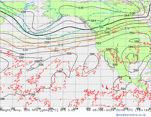 Z500/Rain (+SLP)/Z850 GFS 0.25 sam 28.09.2024 00 UTC