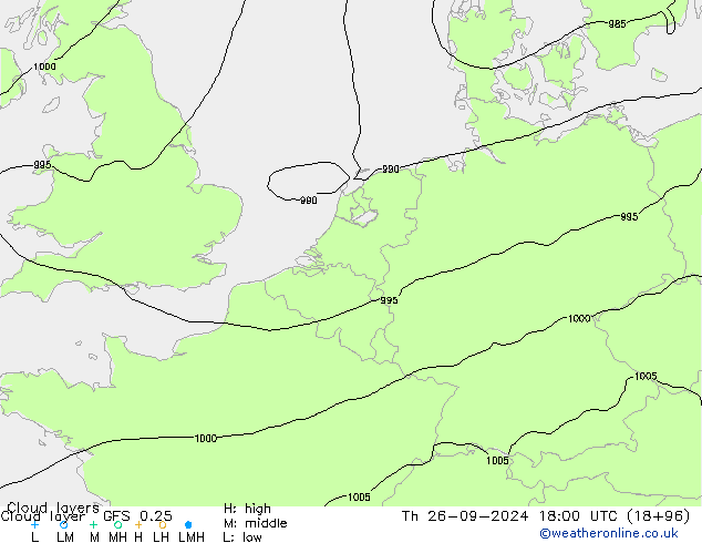 Cloud layer GFS 0.25 Per 26.09.2024 18 UTC