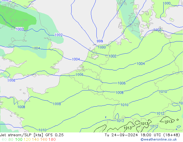 Polarjet/Bodendruck GFS 0.25 Di 24.09.2024 18 UTC