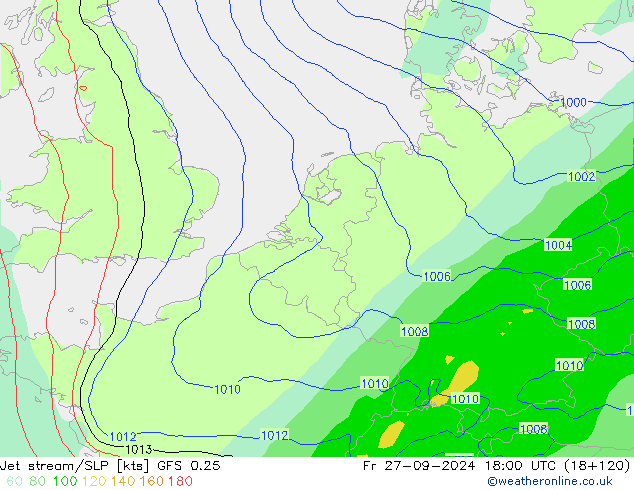 Jet stream GFS 0.25 Sex 27.09.2024 18 UTC