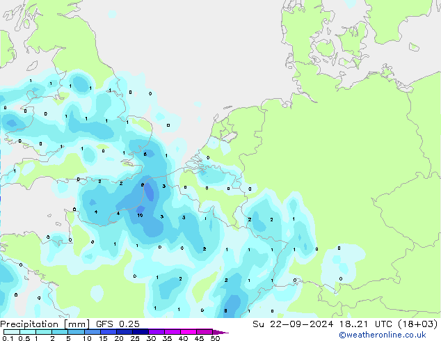 降水 GFS 0.25 星期日 22.09.2024 21 UTC