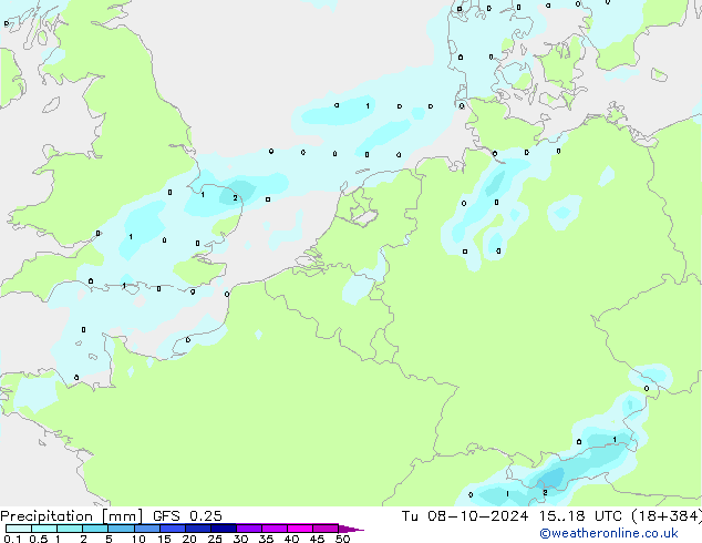 Niederschlag GFS 0.25 Di 08.10.2024 18 UTC