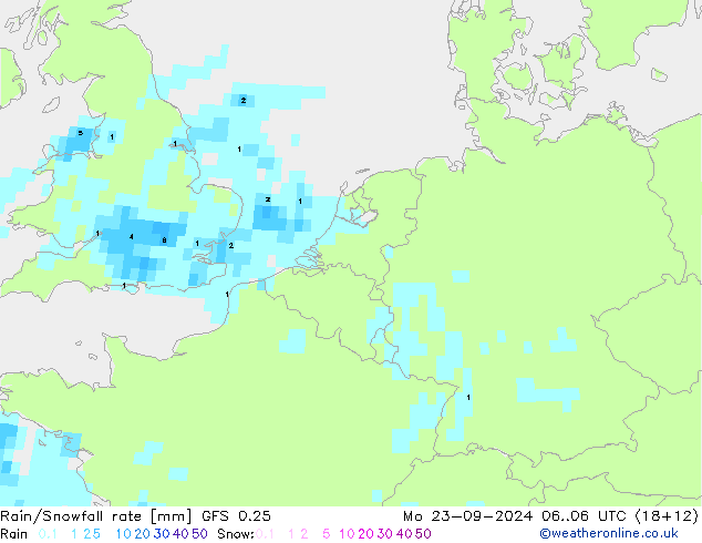 Regen/Schneefallrate GFS 0.25 Mo 23.09.2024 06 UTC