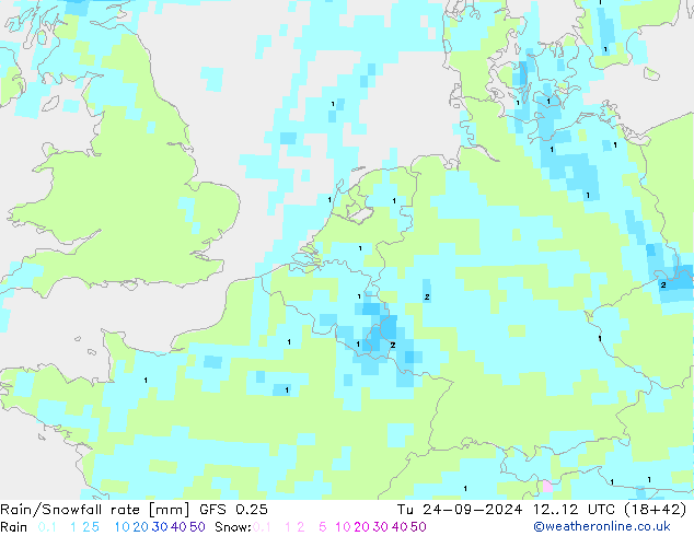 Rain/Snowfall rate GFS 0.25 wto. 24.09.2024 12 UTC