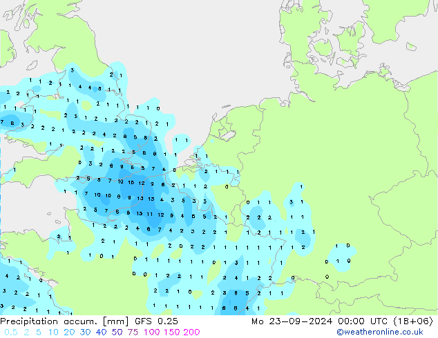 Nied. akkumuliert GFS 0.25 Mo 23.09.2024 00 UTC