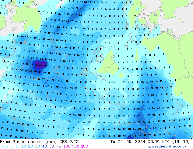 Precipitation accum. GFS 0.25 Ter 24.09.2024 06 UTC