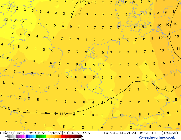 Z500/Rain (+SLP)/Z850 GFS 0.25 Tu 24.09.2024 06 UTC