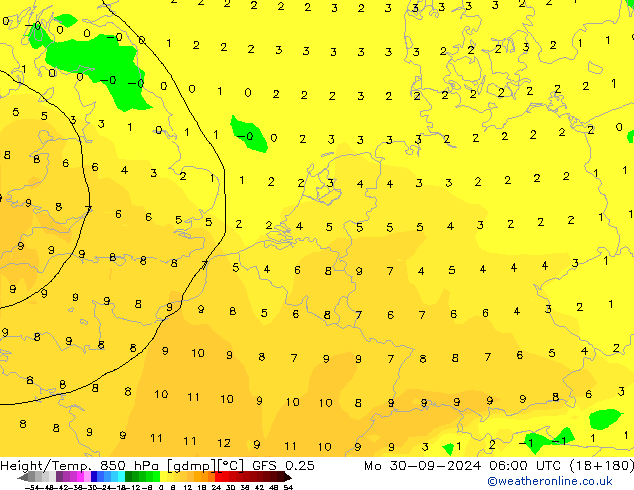 Z500/Yağmur (+YB)/Z850 GFS 0.25 Pzt 30.09.2024 06 UTC