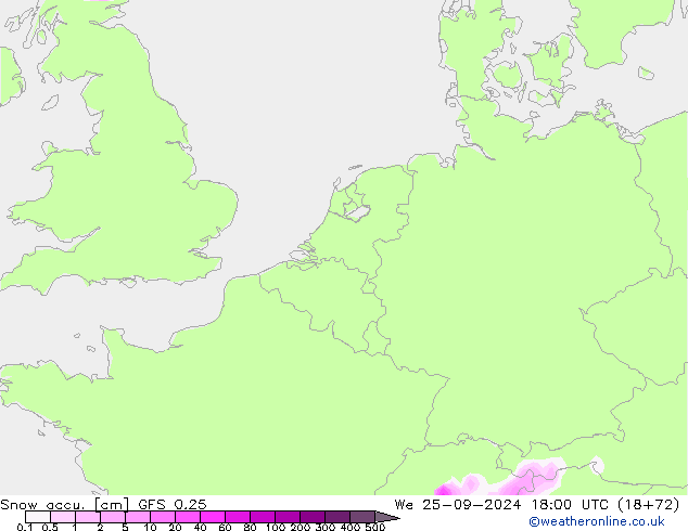 Snow accu. GFS 0.25 mié 25.09.2024 18 UTC