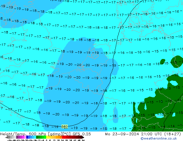 Z500/Rain (+SLP)/Z850 GFS 0.25 lun 23.09.2024 21 UTC