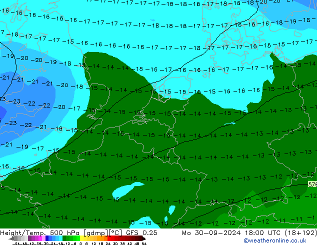 Z500/Rain (+SLP)/Z850 GFS 0.25 Mo 30.09.2024 18 UTC