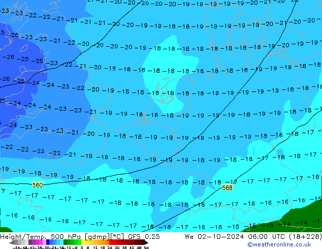 Z500/Rain (+SLP)/Z850 GFS 0.25 We 02.10.2024 06 UTC