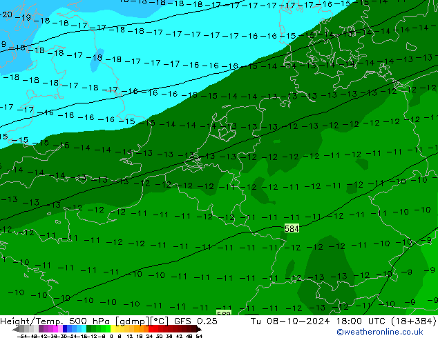 Z500/Rain (+SLP)/Z850 GFS 0.25 mar 08.10.2024 18 UTC