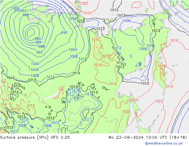 GFS 0.25: Po 23.09.2024 12 UTC