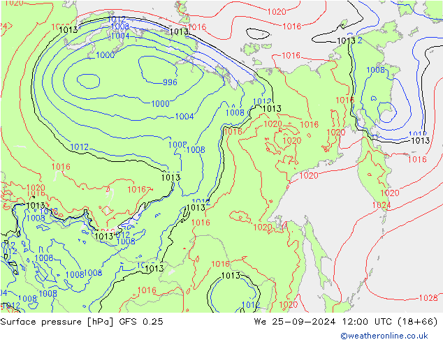 Surface pressure GFS 0.25 We 25.09.2024 12 UTC