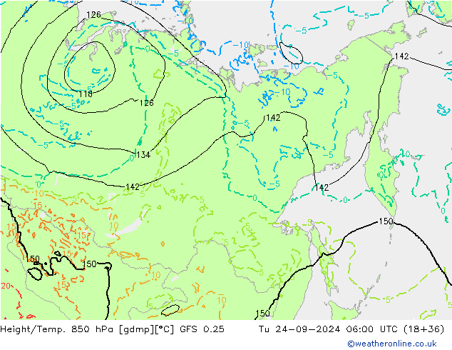 Z500/Rain (+SLP)/Z850 GFS 0.25 Út 24.09.2024 06 UTC