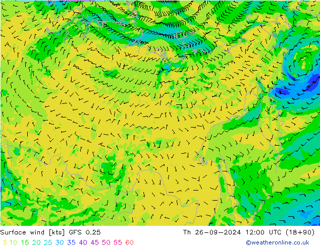 Vento 10 m GFS 0.25 Qui 26.09.2024 12 UTC