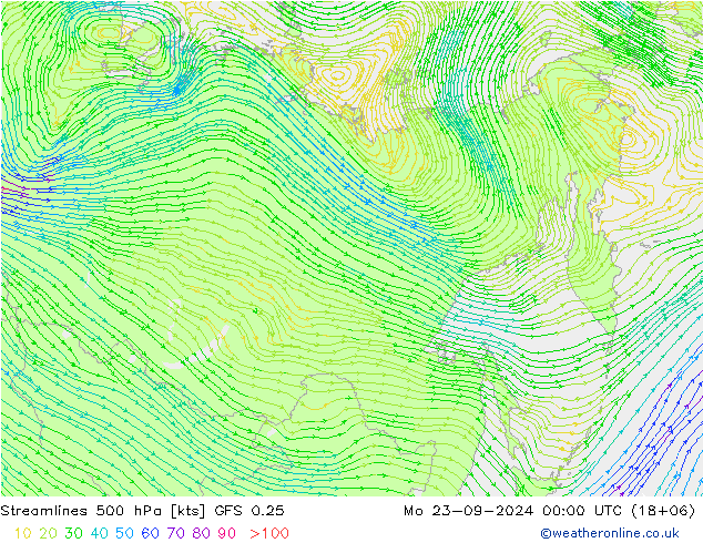 Rüzgar 500 hPa GFS 0.25 Pzt 23.09.2024 00 UTC