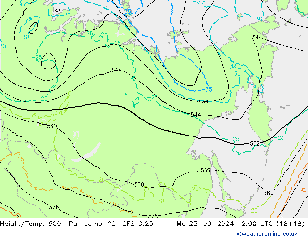 Z500/Rain (+SLP)/Z850 GFS 0.25 Mo 23.09.2024 12 UTC