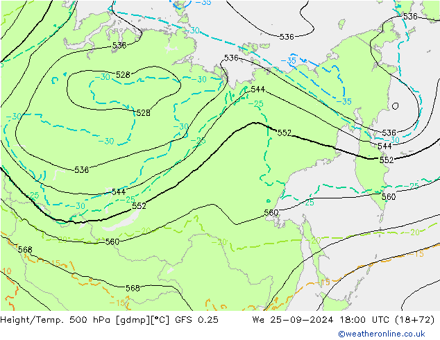 Z500/Regen(+SLP)/Z850 GFS 0.25 wo 25.09.2024 18 UTC