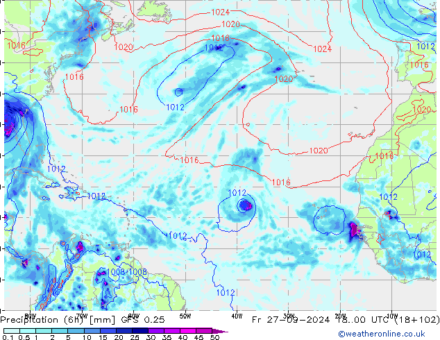 Z500/Rain (+SLP)/Z850 GFS 0.25 Fr 27.09.2024 00 UTC