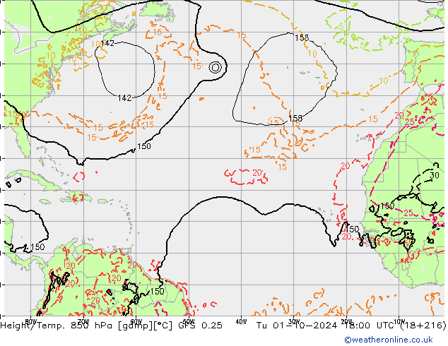 Z500/Rain (+SLP)/Z850 GFS 0.25 Ter 01.10.2024 18 UTC