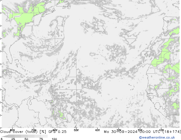 Wolken (gesamt) GFS 0.25 Mo 30.09.2024 00 UTC