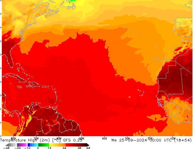 Höchstwerte (2m) GFS 0.25 Mi 25.09.2024 00 UTC