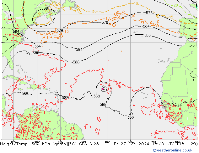 Z500/Rain (+SLP)/Z850 GFS 0.25 vie 27.09.2024 18 UTC