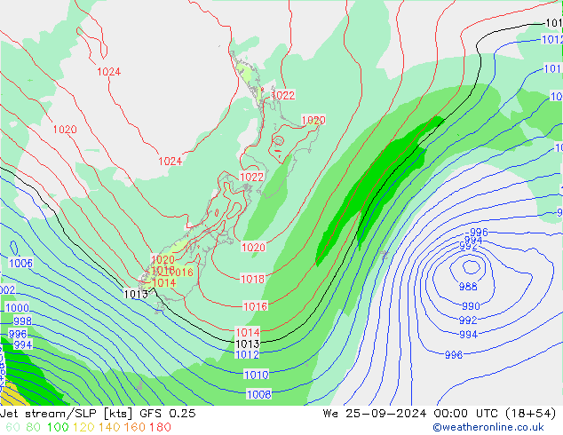 Jet stream/SLP GFS 0.25 We 25.09.2024 00 UTC